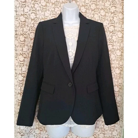 Ann Taylor Blazer Size 4 Navy Blue Polyester Machine Washable One Button NWT - Picture 1 of 9